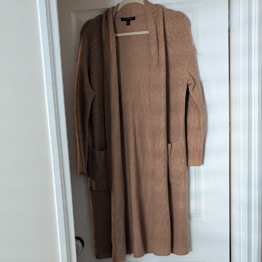 Banana Republic Long Open-Front Cardigan in Camel